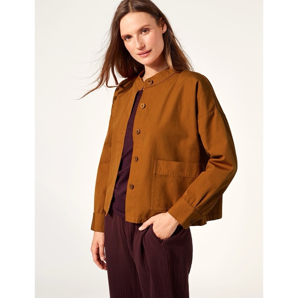 Eileen Fisher Washed Organic Cotton Canvas Mandarin Collar Jacket Musk Medium